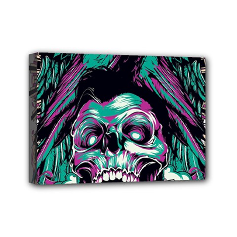 Anarchy Skull And Birds Mini Canvas 7  x 5  (Stretched) from ArtsNow.com