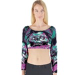 Anarchy Skull And Birds Long Sleeve Crop Top