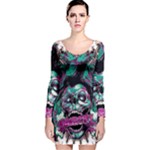Anarchy Skull And Birds Long Sleeve Bodycon Dress