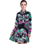 Anarchy Skull And Birds Long Sleeve Chiffon Shirt Dress