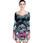 Anarchy Skull And Birds Long Sleeve Velvet Bodycon Dress
