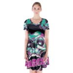 Anarchy Skull And Birds Short Sleeve V-neck Flare Dress