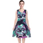 Anarchy Skull And Birds V-Neck Midi Sleeveless Dress 