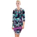 Anarchy Skull And Birds Quarter Sleeve Hood Bodycon Dress