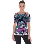 Anarchy Skull And Birds Shoulder Cut Out Short Sleeve Top