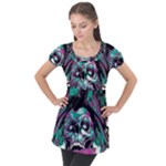 Anarchy Skull And Birds Puff Sleeve Tunic Top