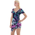 Anarchy Skull And Birds Short Sleeve Asymmetric Mini Dress
