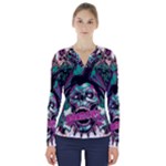Anarchy Skull And Birds V-Neck Long Sleeve Top