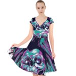 Anarchy Skull And Birds Cap Sleeve Front Wrap Midi Dress