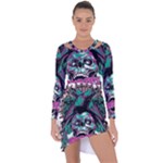 Anarchy Skull And Birds Asymmetric Cut-Out Shift Dress