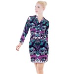 Anarchy Skull And Birds Button Long Sleeve Dress