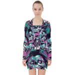Anarchy Skull And Birds V-neck Bodycon Long Sleeve Dress