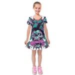 Anarchy Skull And Birds Kids  Short Sleeve Velvet Dress