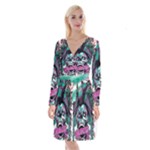 Anarchy Skull And Birds Long Sleeve Velvet Front Wrap Dress