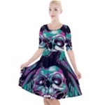 Anarchy Skull And Birds Quarter Sleeve A-Line Dress