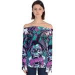 Anarchy Skull And Birds Off Shoulder Long Sleeve Top