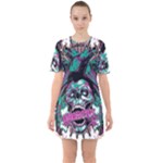 Anarchy Skull And Birds Sixties Short Sleeve Mini Dress