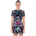 Anarchy Skull And Birds Drop Hem Mini Chiffon Dress