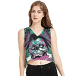 Anarchy Skull And Birds V-Neck Cropped Tank Top