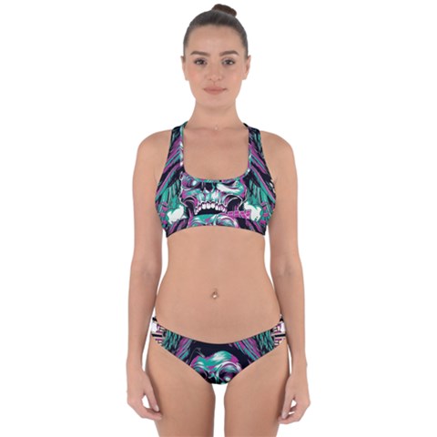 Anarchy Skull And Birds Cross Back Hipster Bikini Set from ArtsNow.com