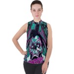 Anarchy Skull And Birds Mock Neck Chiffon Sleeveless Top