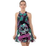 Anarchy Skull And Birds Halter Tie Back Chiffon Dress