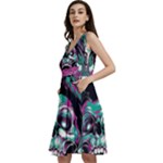Anarchy Skull And Birds Sleeveless V-Neck Skater Dress with Pockets