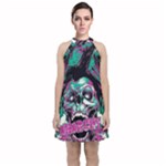 Anarchy Skull And Birds Velvet Halter Neckline Dress 