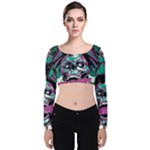 Anarchy Skull And Birds Velvet Long Sleeve Crop Top
