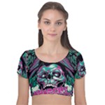 Anarchy Skull And Birds Velvet Short Sleeve Crop Top 
