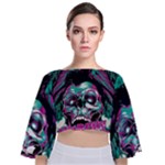 Anarchy Skull And Birds Tie Back Butterfly Sleeve Chiffon Top