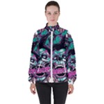 Anarchy Skull And Birds Women s High Neck Windbreaker