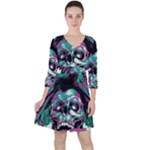 Anarchy Skull And Birds Quarter Sleeve Ruffle Waist Dress
