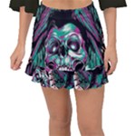 Anarchy Skull And Birds Fishtail Mini Chiffon Skirt
