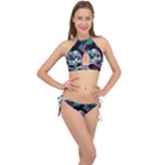 Anarchy Skull And Birds Cross Front Halter Bikini Set