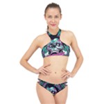 Anarchy Skull And Birds High Neck Bikini Set