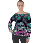 Anarchy Skull And Birds Off Shoulder Long Sleeve Velour Top