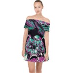 Anarchy Skull And Birds Off Shoulder Chiffon Dress