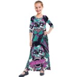 Anarchy Skull And Birds Kids  Quarter Sleeve Maxi Dress