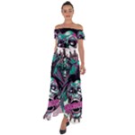 Anarchy Skull And Birds Off Shoulder Open Front Chiffon Dress