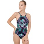 Anarchy Skull And Birds High Neck One Piece Swimsuit