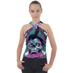 Anarchy Skull And Birds Cross Neck Velour Top