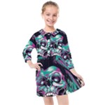 Anarchy Skull And Birds Kids  Quarter Sleeve Shirt Dress