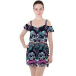 Anarchy Skull And Birds Ruffle Cut Out Chiffon Playsuit