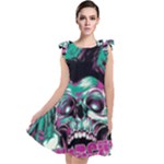 Anarchy Skull And Birds Tie Up Tunic Dress