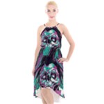 Anarchy Skull And Birds High-Low Halter Chiffon Dress 