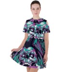 Anarchy Skull And Birds Short Sleeve Shoulder Cut Out Dress 