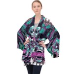 Anarchy Skull And Birds Long Sleeve Velvet Kimono 