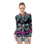 Anarchy Skull And Birds Long Sleeve Chiffon Shirt