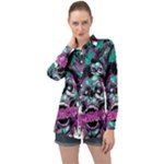 Anarchy Skull And Birds Long Sleeve Satin Shirt